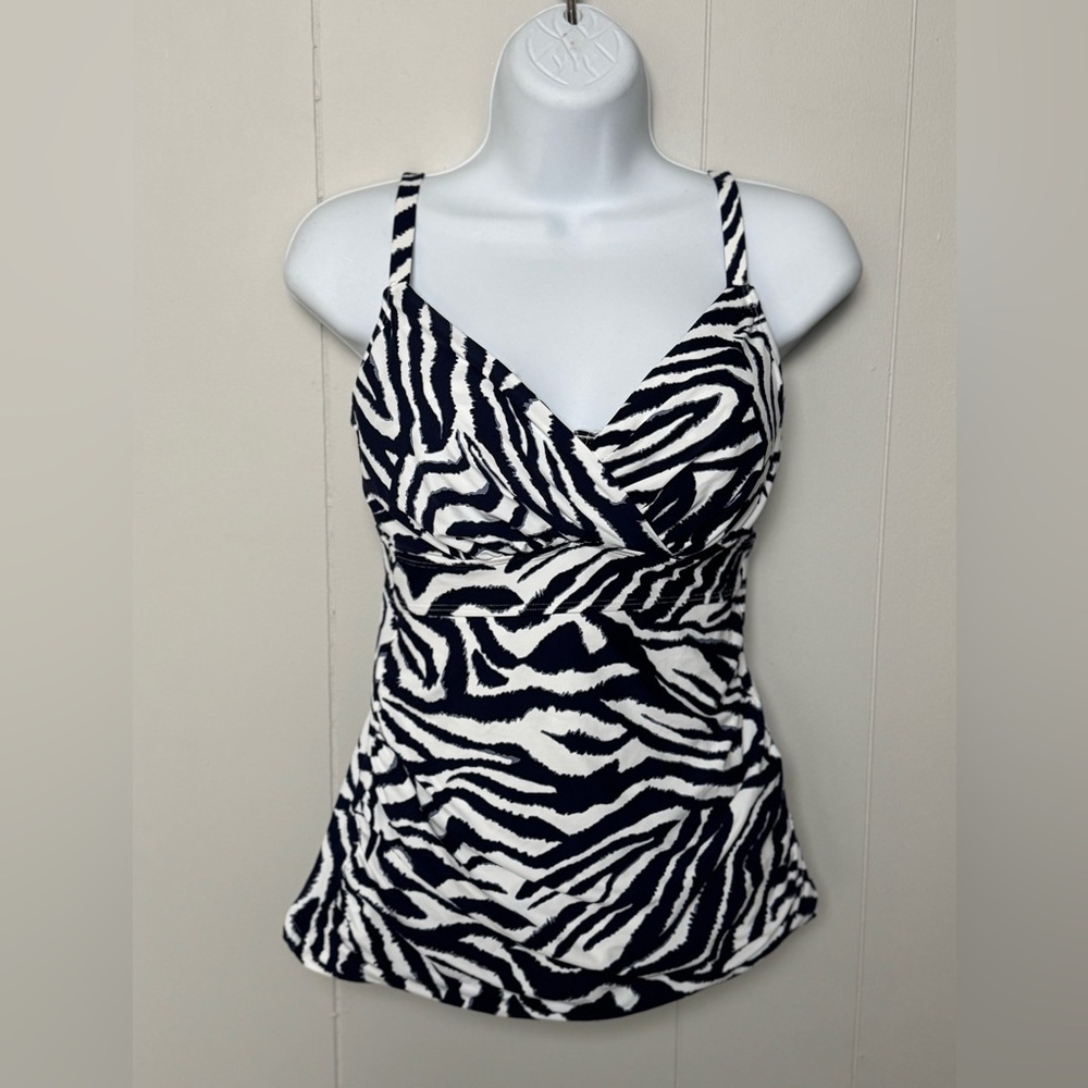 NWOT Anne Cole Navy Blue and White Bustier Wrap Tankini Top Only Size 32DD/34D
